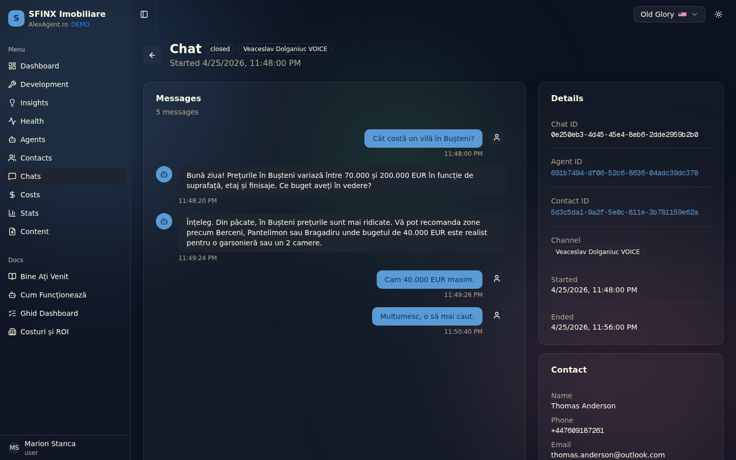 Conversație — transcriere completă, detalii contact