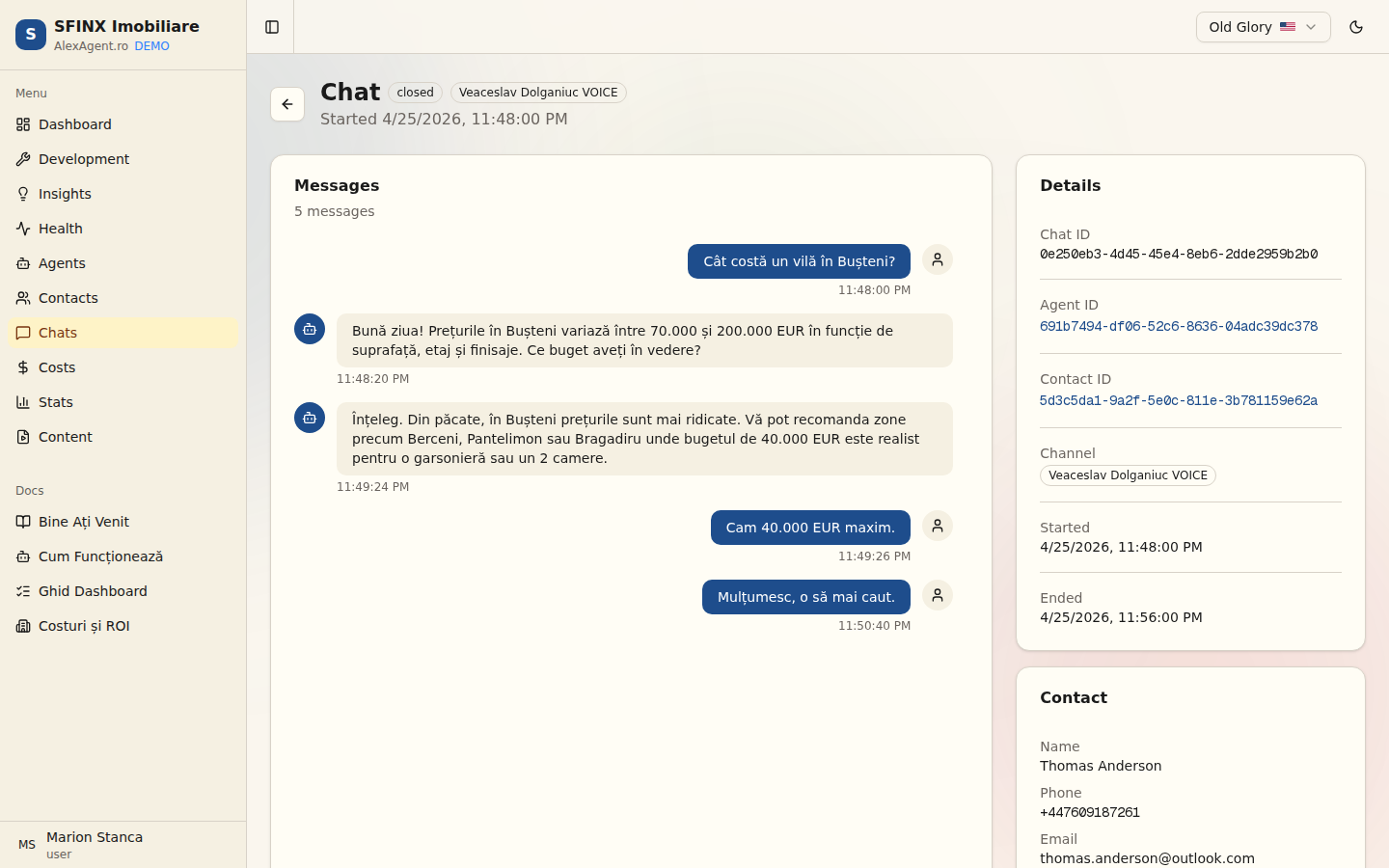 Conversație — transcriere completă, detalii contact